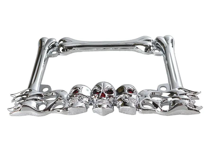V-Twin Chrome Skull Style License Plate Frame for 4x7 Plates - P28-6818 by V-Twin