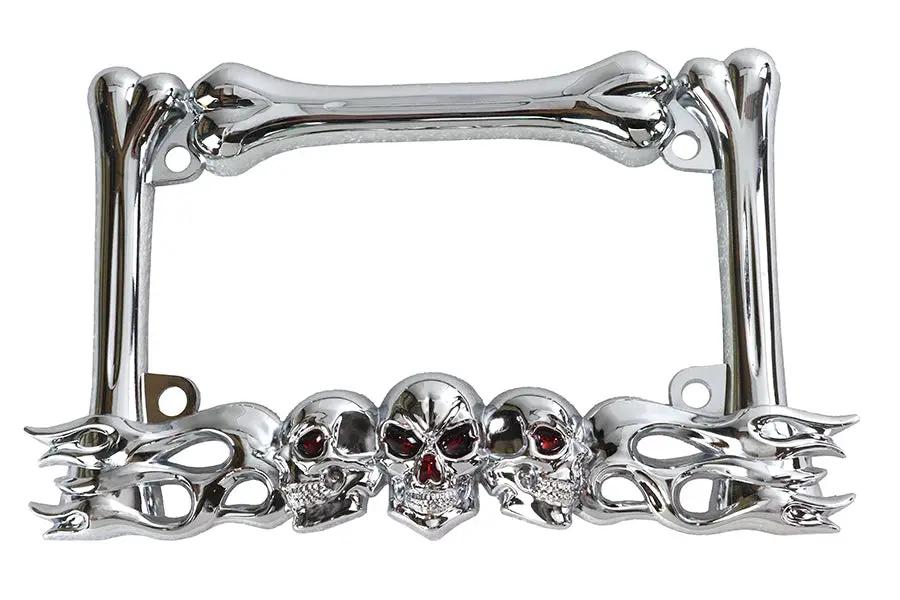 V-Twin Chrome Skull Style License Plate Frame for 4x7 Plates - P28-6818 by V-Twin