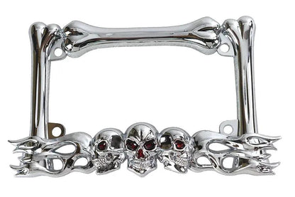 V-Twin Chrome Skull Style License Plate Frame for 4x7 Plates - P28-6818 by V-Twin