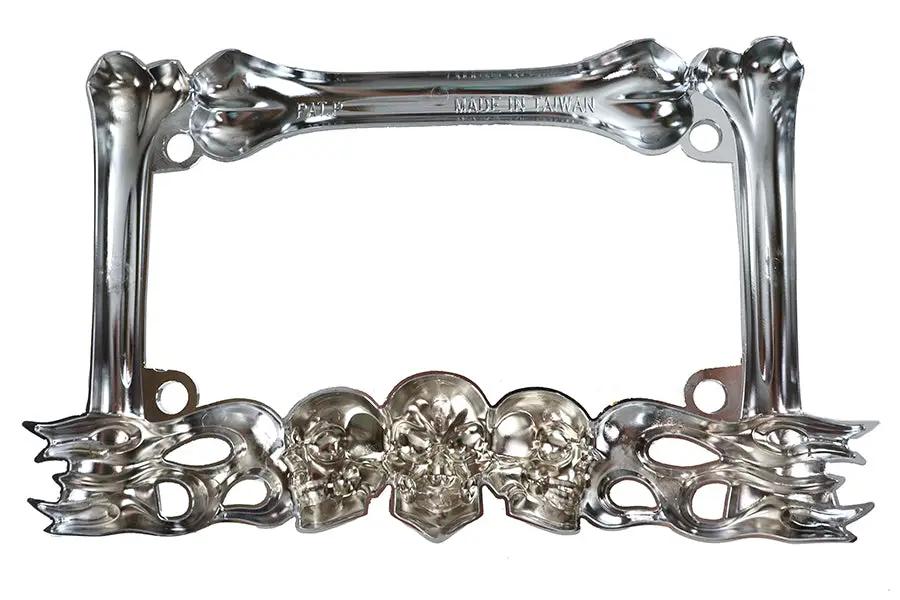 V-Twin Chrome Skull Style License Plate Frame for 4x7 Plates - P28-6818 by V-Twin