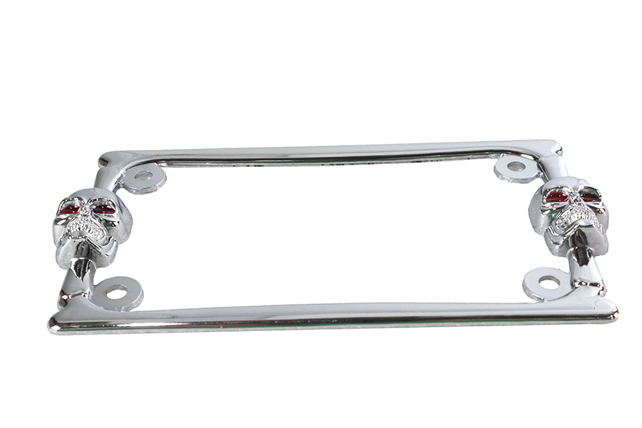 V-Twin P28-6819 Chrome License Plate Frame with Skull Design
