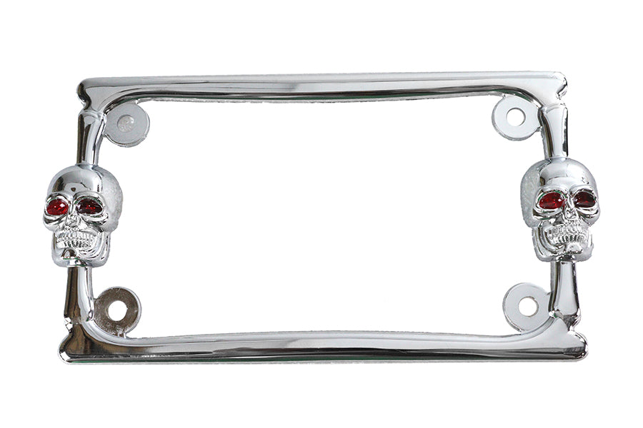 V-Twin P28-6819 Chrome License Plate Frame with Skull Design