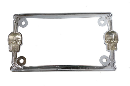 V-Twin P28-6819 Chrome License Plate Frame with Skull Design