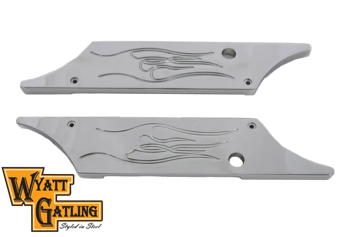 V-Twin Wyatt Gatling Saddlebag Face Plate with Flame Winged Latch Cover for Harley Davidson FLT (1993-2002) by V-Twin