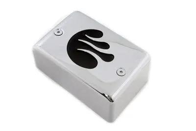 V-Twin Chrome Ignition Module Cover with Black Flame Mesh Inlay for Harley Davidson FXD by V-Twin