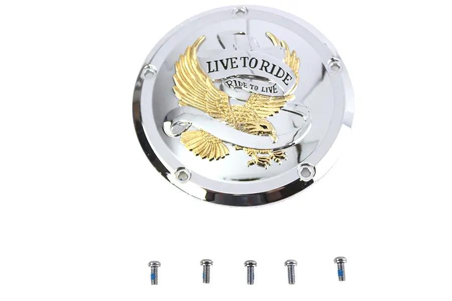 V-Twin 77926G 5-Hole Derby Cover with Gold Inlay for Harley Davidson FLT Models by V-Twin