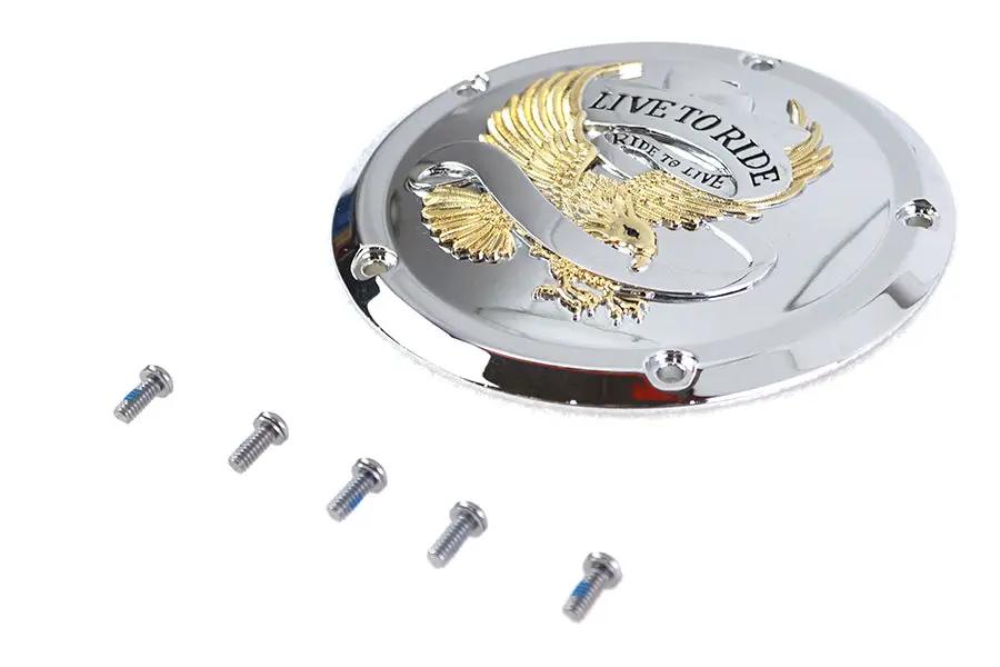 V-Twin 77926G 5-Hole Derby Cover with Gold Inlay for Harley Davidson FLT Models by V-Twin