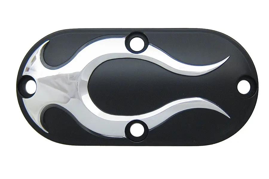 V-Twin Black Inspection Cover with Chrome Flame for Harley Davidson FL and FX Models Part D33-0114BC by V-Twin