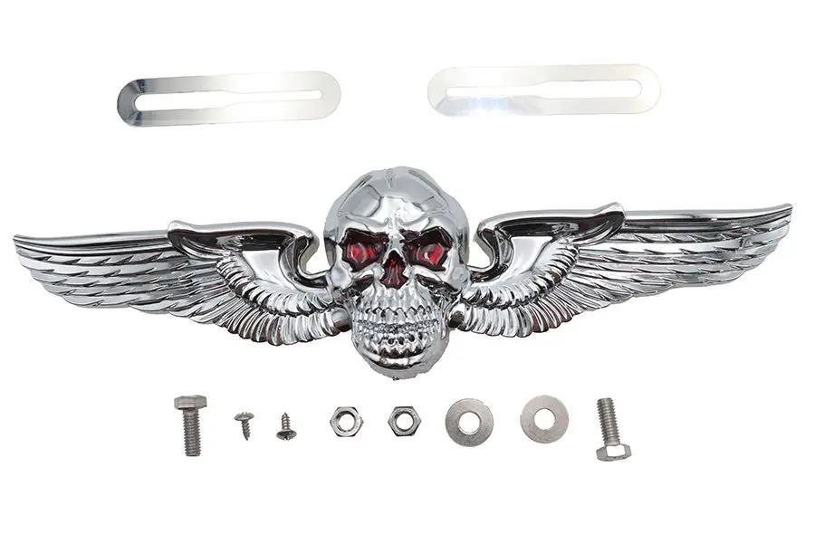 V-Twin Skull Wing License Plate Ornament - 10.5 inch Decorative Motorcycle Accessory by V-Twin