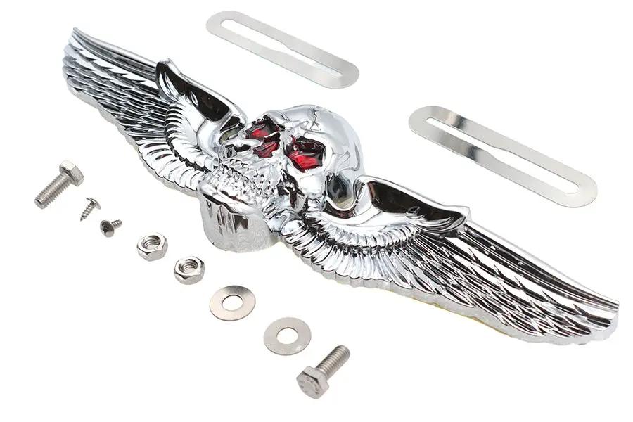 V-Twin Skull Wing License Plate Ornament - 10.5 inch Decorative Motorcycle Accessory by V-Twin
