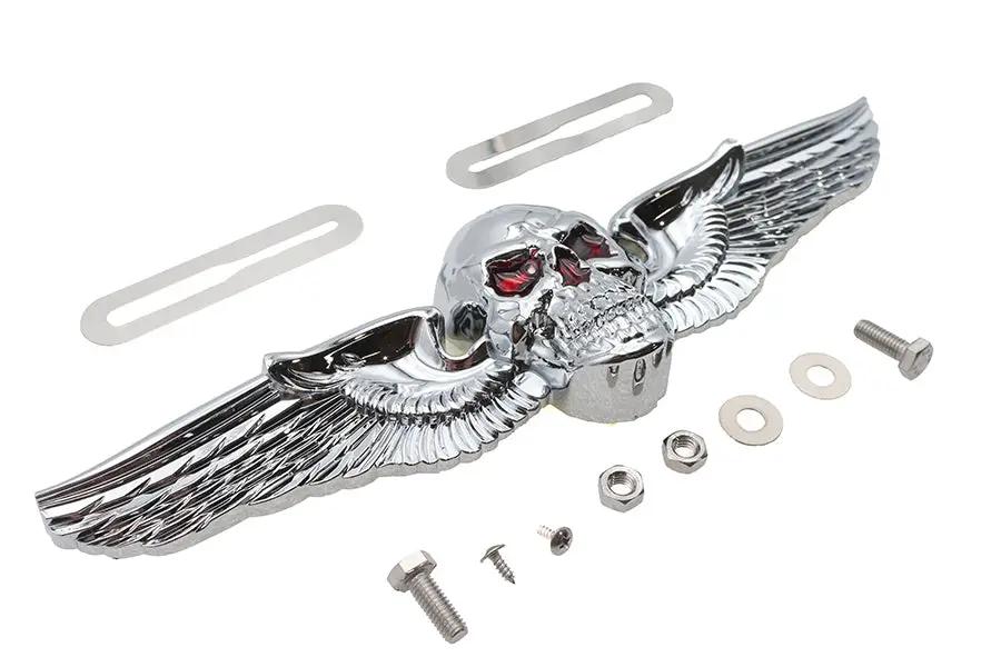 V-Twin Skull Wing License Plate Ornament - 10.5 inch Decorative Motorcycle Accessory by V-Twin