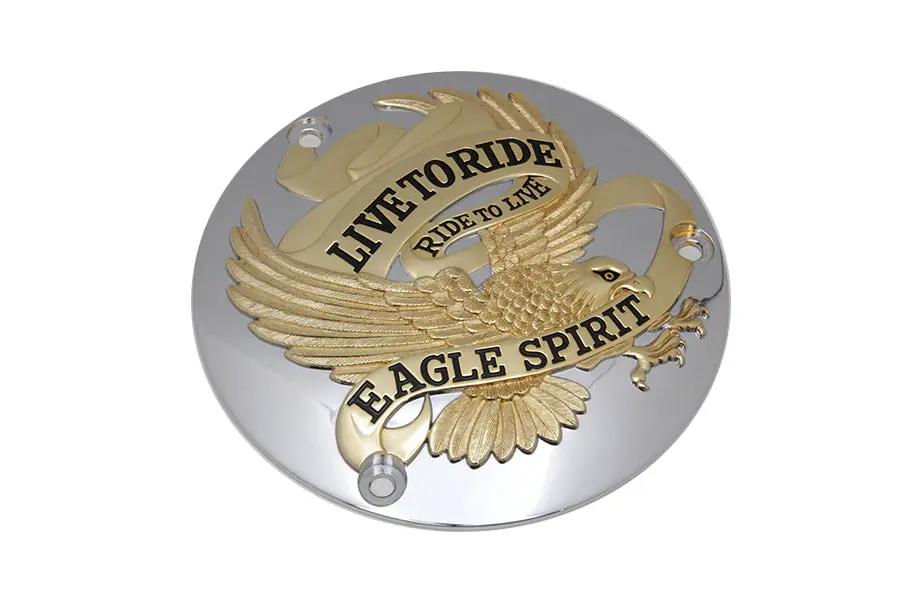 V-Twin Eagle Spirit Derby Cover with Gold Inlay for Harley Davidson FL Models by V-Twin