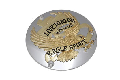 V-Twin Eagle Spirit Derby Cover with Gold Inlay for Harley Davidson FL Models by V-Twin