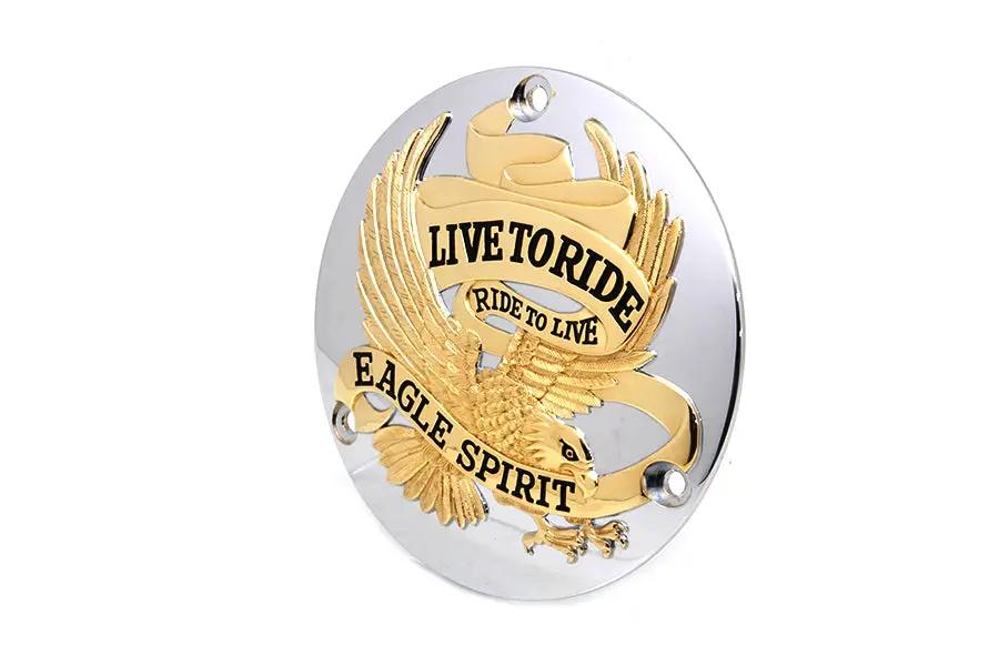 V-Twin Eagle Spirit Derby Cover with Gold Inlay for Harley Davidson FL Models by V-Twin