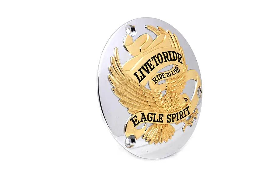 V-Twin Eagle Spirit Derby Cover with Gold Inlay for Harley Davidson FL Models by V-Twin