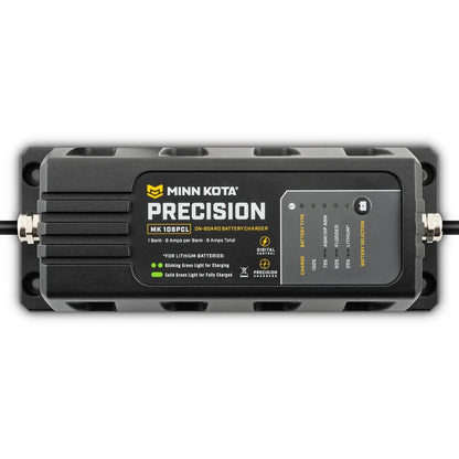 Minn Kota MK106PCL Precision Charger 1 Bank 6 Amps - On-Board Waterproof Battery Charger for 12V Lithium, AGM, and Flooded Lead Acid Batteries