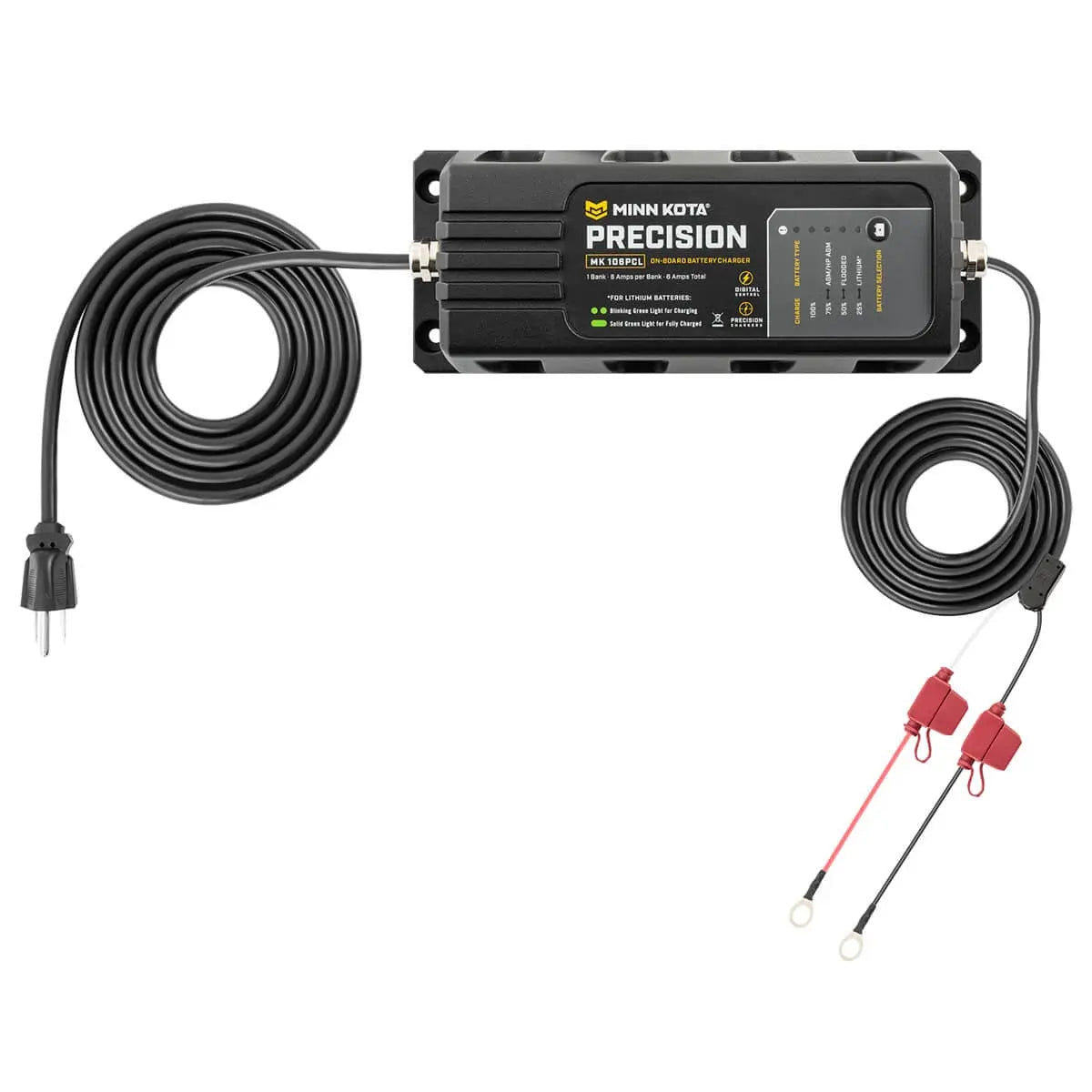 Minn Kota MK106PCL Precision Charger 1 Bank 6 Amps - On-Board Waterproof Battery Charger for 12V Lithium, AGM, and Flooded Lead Acid Batteries