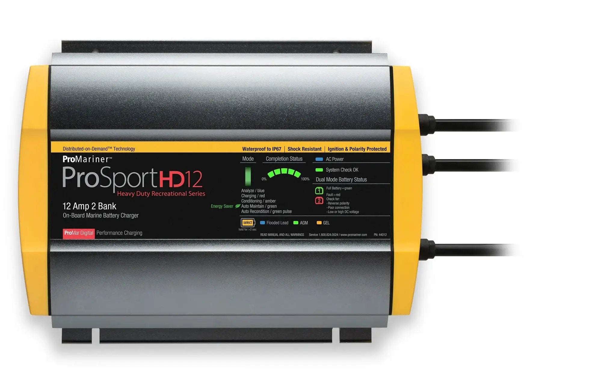 ProMariner ProSport HD 12 Gen4 12 Amp Battery Charger 12/24v 2 Bank 120v Input by ProMariner