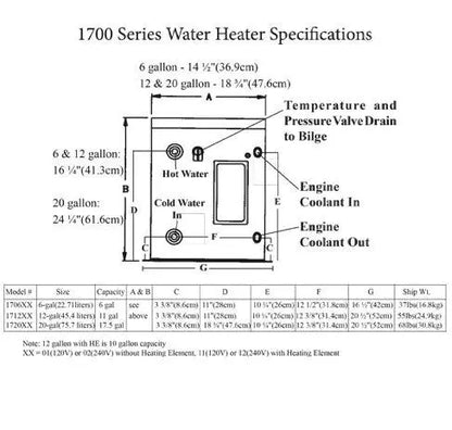 Raritan 172011 20GAL Water Heater 120 Vac W/ Heat Exchanger