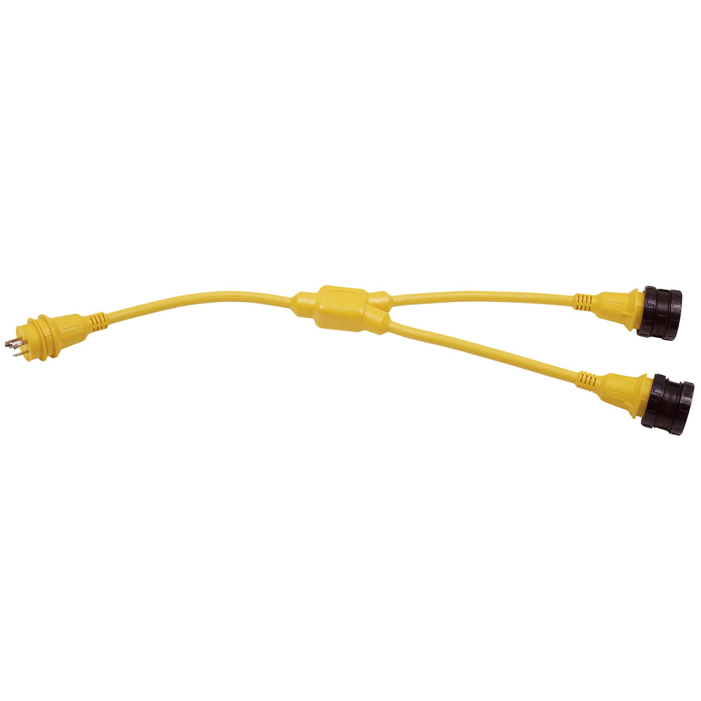 Marinco Y-Adapter 2-30A Locking to 30A Locking with Sealing Collars and Covers