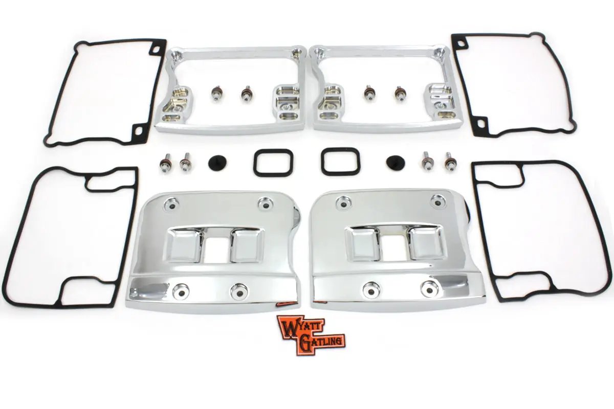 Motorshop Wyatt Gatling Chrome Top Rocker Box Cover and D-Ring Set – Fits Harley Davidson FX and FL Models by Motorshop