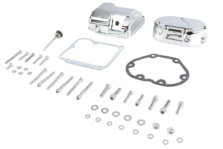 V-Twin 43-0792 Chrome Transmission Side and Top Cover Set for Harley Davidson FXST & FLST Models by V-Twin