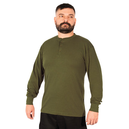 Rothco Long Sleeve Henley T-Shirt Olive Drab Size 2XL – Comfortable Casual Military Style