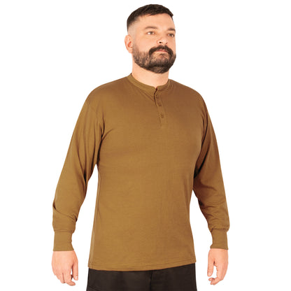 Rothco Long Sleeve Henley T-Shirt Work Brown 2XL - Casual Military Style Shirt for Men