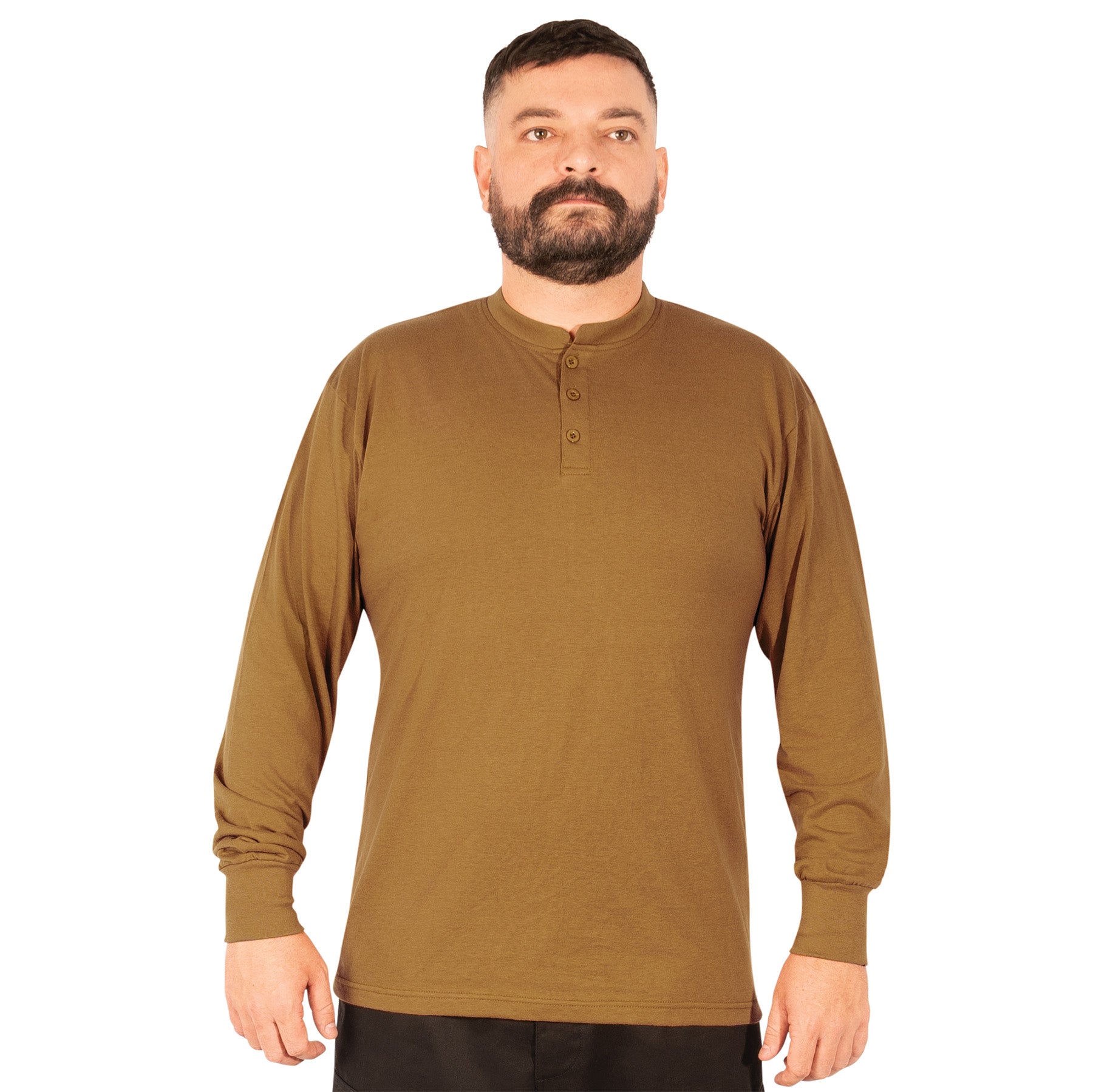 Rothco Long Sleeve Henley T-Shirt in Work Brown – Size 3XL