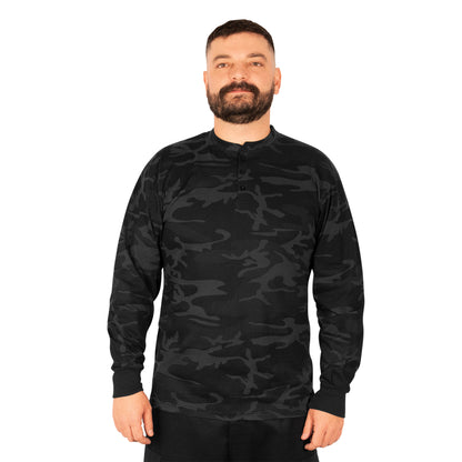 Rothco Long Sleeve Henley T-Shirt Midnight Black Camo Size M