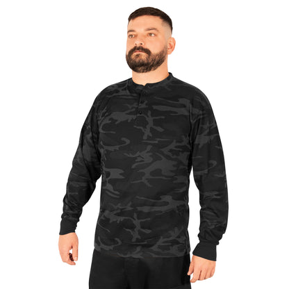 Rothco Long Sleeve Henley T-Shirt Midnight Black Camo Size XL