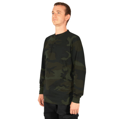 Rothco Long Sleeve Henley T-Shirt in Midnight Woodland Camo Size Small
