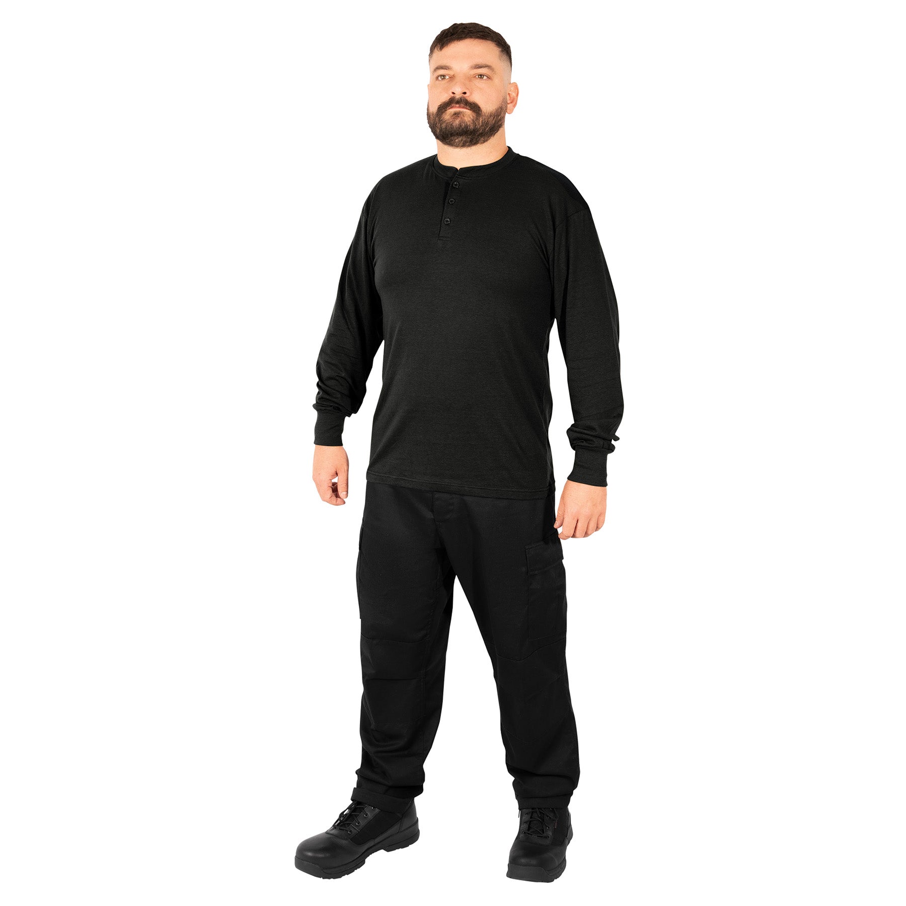Rothco Long Sleeve Henley T-Shirt in Black, Size Small