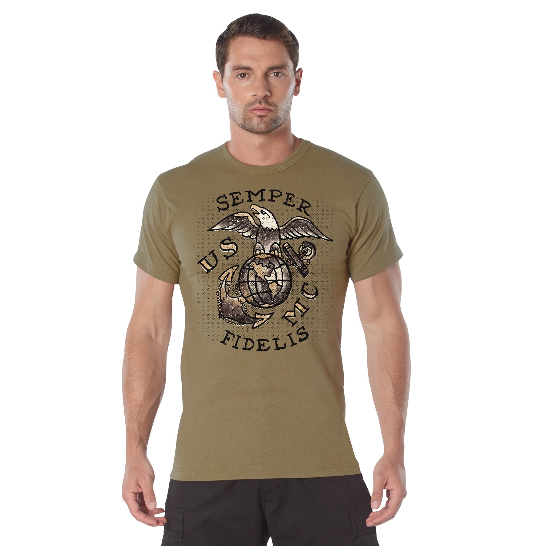 Rothco USMC Semper Fidelis T-Shirt in Coyote Brown, 2XL