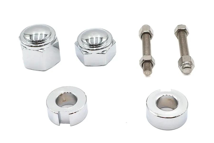V-Twin Chrome Rear Axle Adjuster and Nut Kit for Harley Davidson FXST and FLST Models by V-Twin