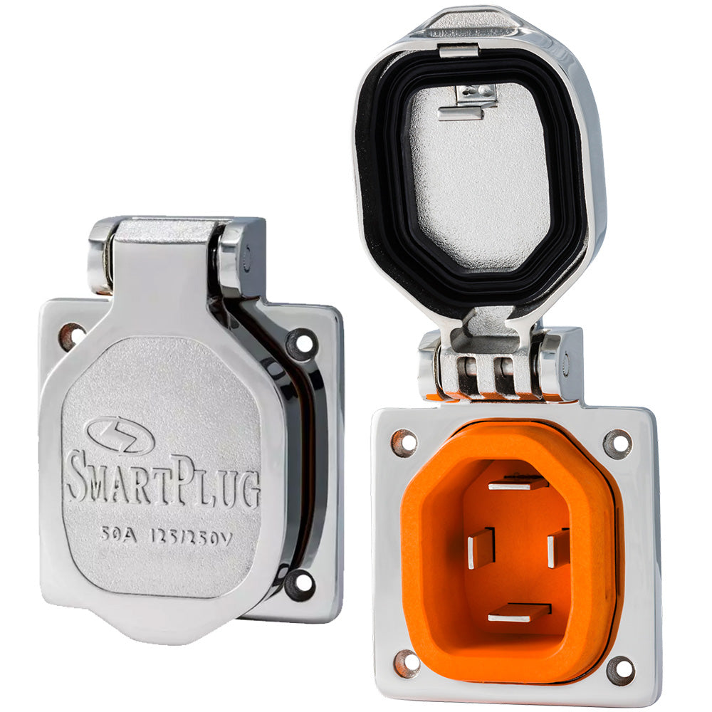 SmartPlug 50 Amp Male Inlet with Cover - Stainless Steel, Model BM50S