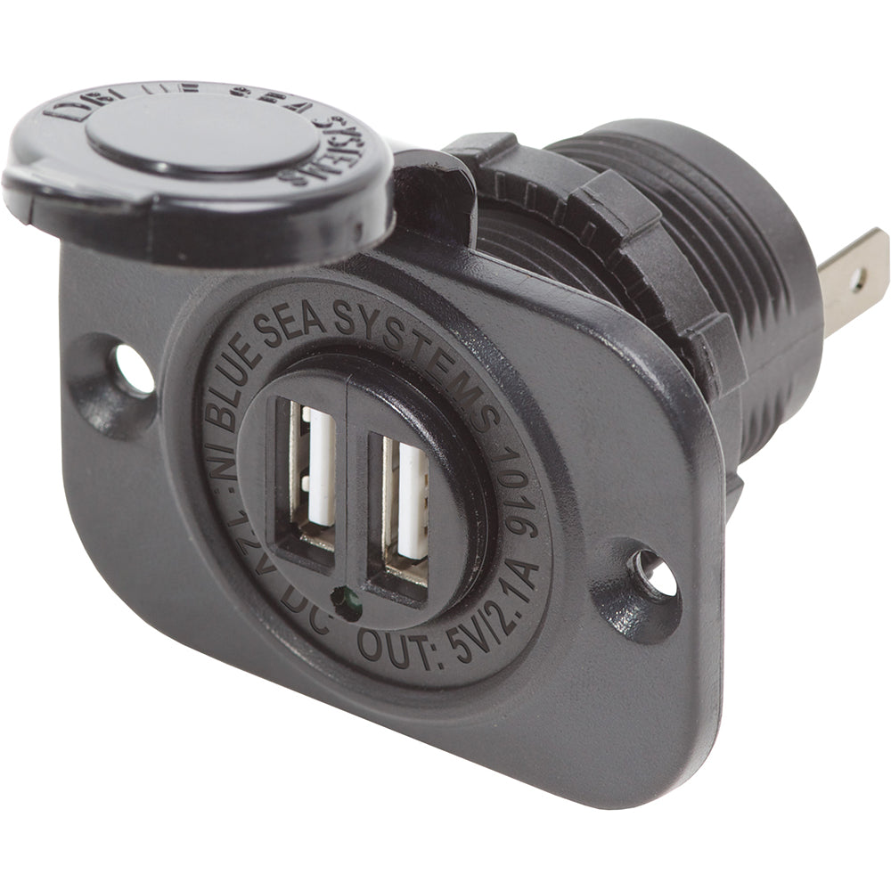 Blue Sea Systems 1016 Dual USB Charger Socket with Watertight Cap for 12VDC and 24VDC Applications