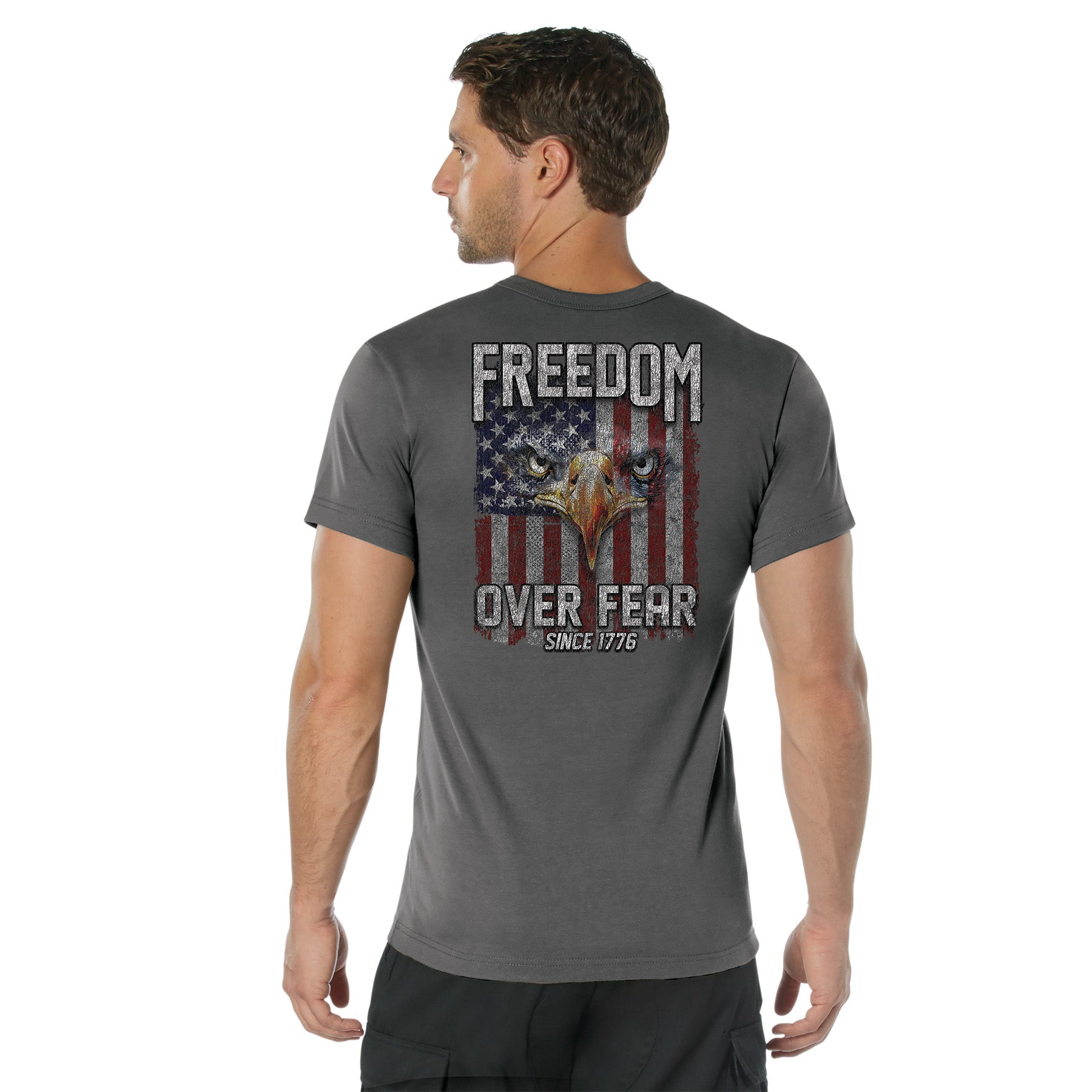 Rothco Freedom Over Fear T-Shirt Charcoal Grey Size M – Patriotic American Eagle Graphic Tee