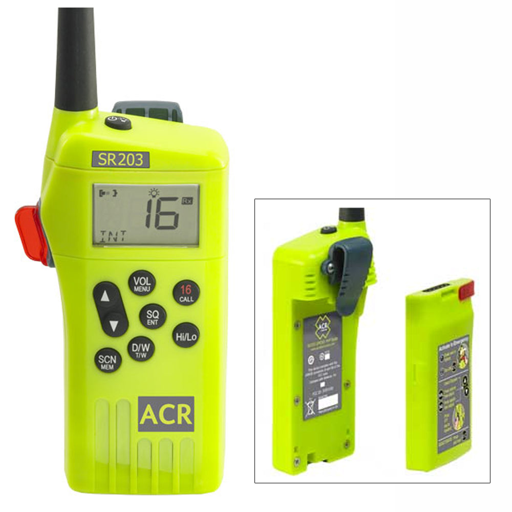 ACR SR203 VHF Handheld Survival Radio with Lithium Battery and Emergency Channel 16 Activation