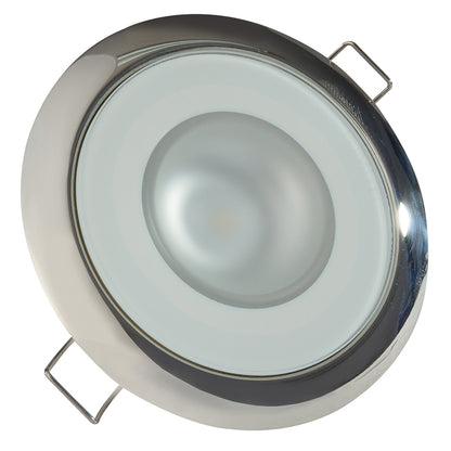 Lumitec Mirage Flush Mount Down Light with Glass Finish and Polished Stainless Steel Bezel – White Non-Dimming