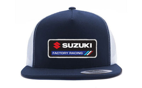 Factory Effex Suzuki Factory Snapback Hat in Navy and White Mesh - One Size Fits Most