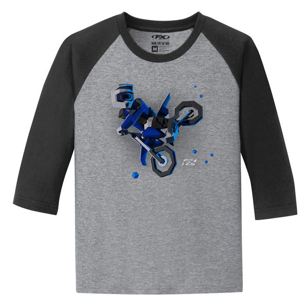 Factory Effex FX Moto Kids Boys Youth Baseball Shirt - Black Heather Gray, Large