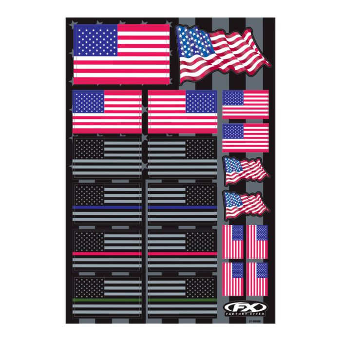Factory Effex USA Flags Sticker Sheet 27-68000 for Motorcycle and Vehicle Customization
