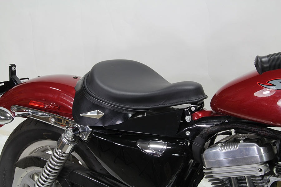Corbin Gentry Black Leather Metro Police Solo Seat with Steel Ribbed Baseplate