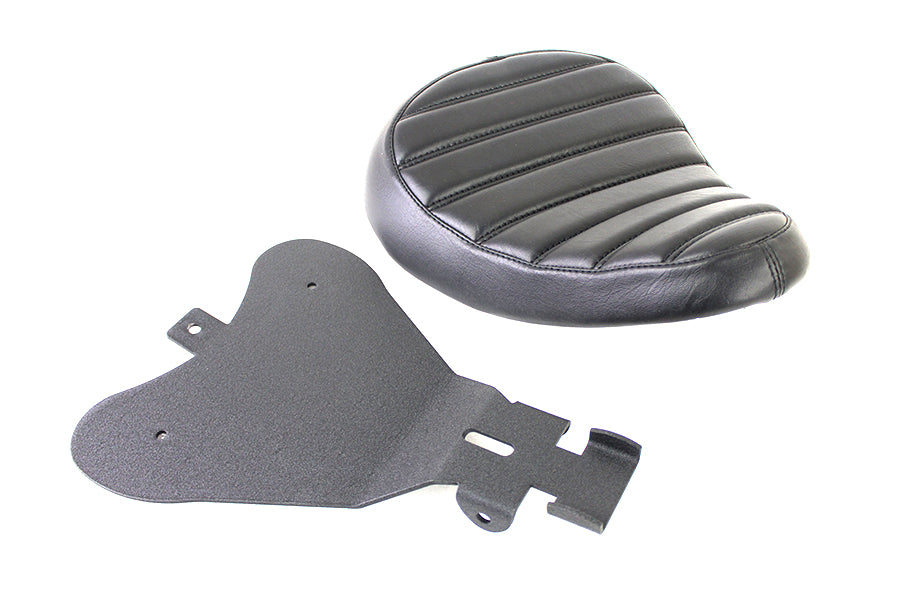 Bates Tuck and Roll Style Solo Seat for Harley Davidson XL - Vinyl with Steel Mount Base Plate
