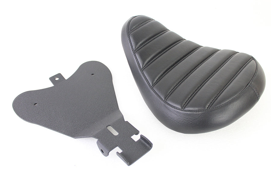 Bates Tuck and Roll Style Solo Seat for Harley Davidson XL - Vinyl with Steel Mount Base Plate
