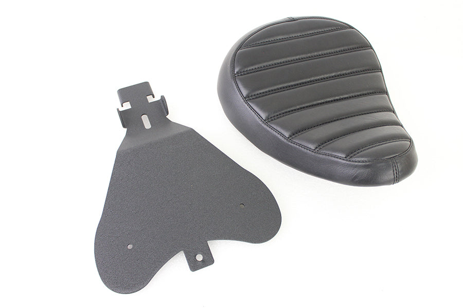 Bates Tuck and Roll Style Solo Seat for Harley Davidson XL - Vinyl with Steel Mount Base Plate