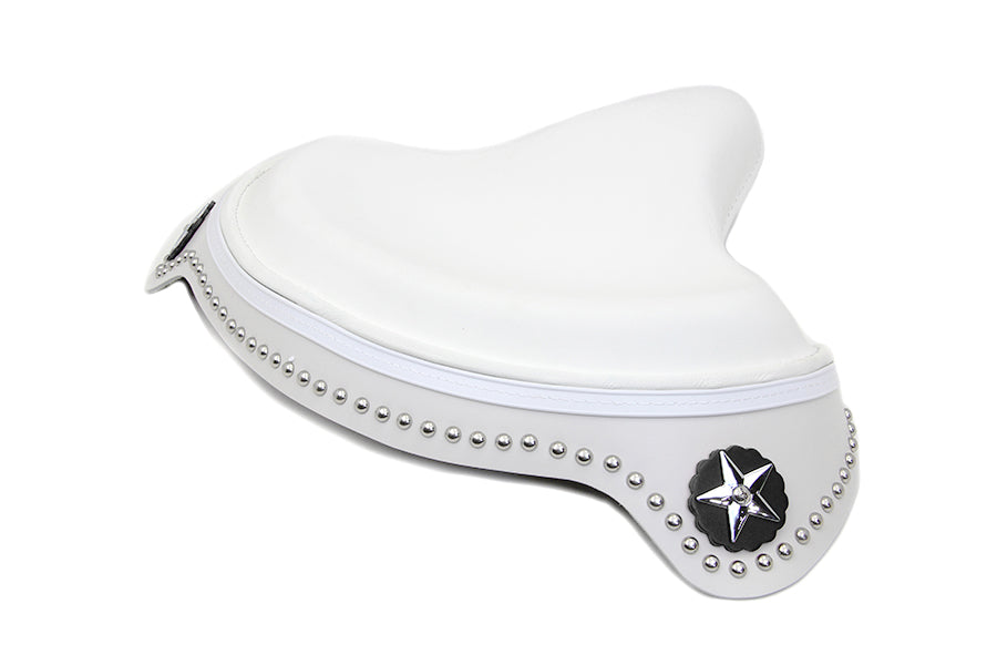 V-Twin White Leather Solo Seat with Skirt for Harley Davidson EL and FL Models