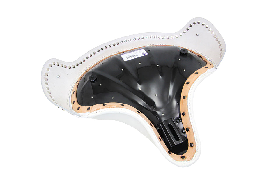 V-Twin White Leather Solo Seat with Skirt for Harley Davidson EL and FL Models