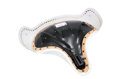 V-Twin White Leather Solo Seat with Skirt for Harley Davidson EL and FL Models